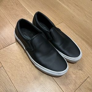 Vans slip on - black leather - Mens size 9